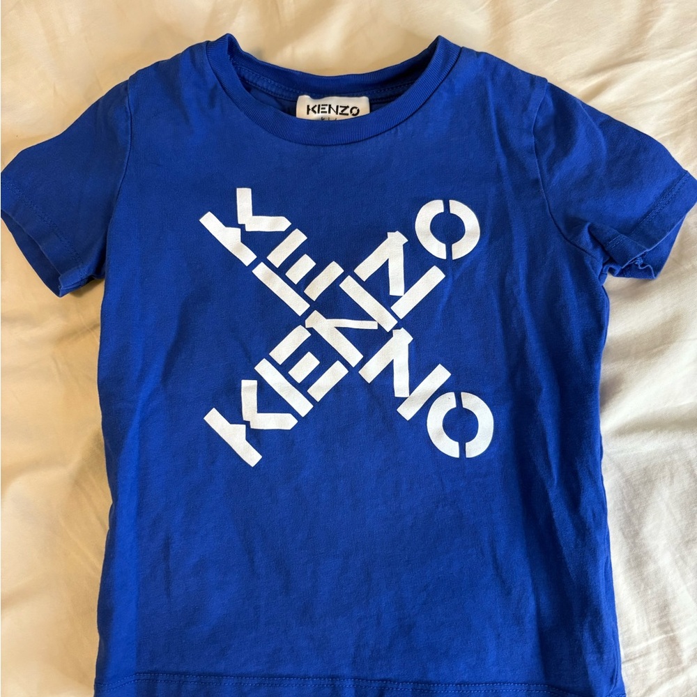 Kenzo Blue and White Short Sleeve Tee with Graphic Design